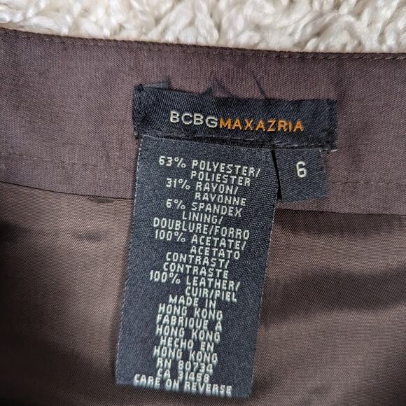 BCBGMaxAzria Leather Trim Knee Length Pencil Skirt Brown Size 6 - Picture 3 of 9